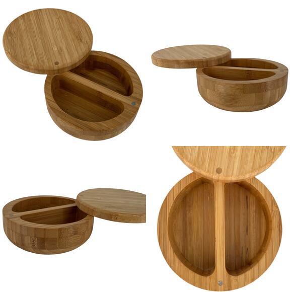 Totally Bamboo Salt & Pepper Double Bowl Storage Box Keeper Magnetic Swivel Top - Picture 16 of 16